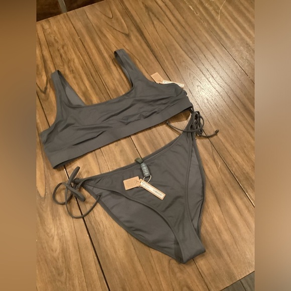 Skims tank bikini top and tie waist Bottom Swimsuit  gunmetal grey 4x - Picture 2 of 7
